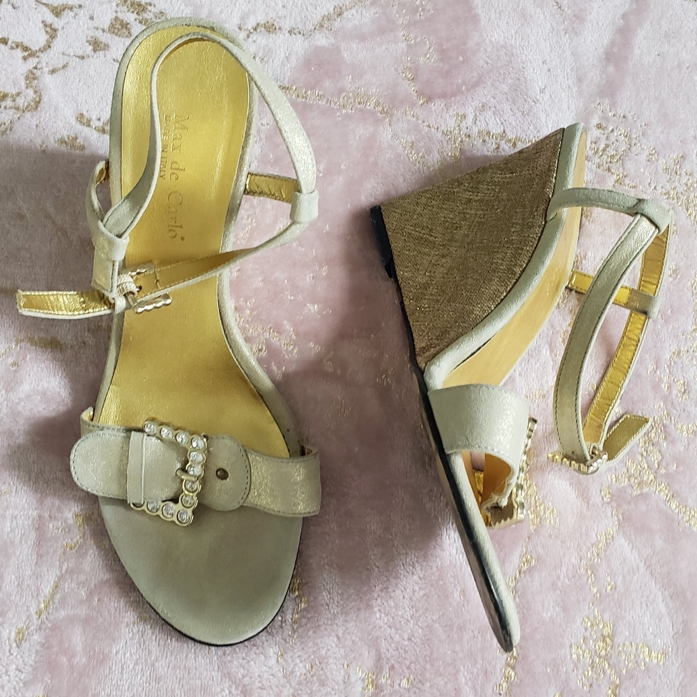 MAX DE CARLO | Womens Beige Glitter Goldtone Heels